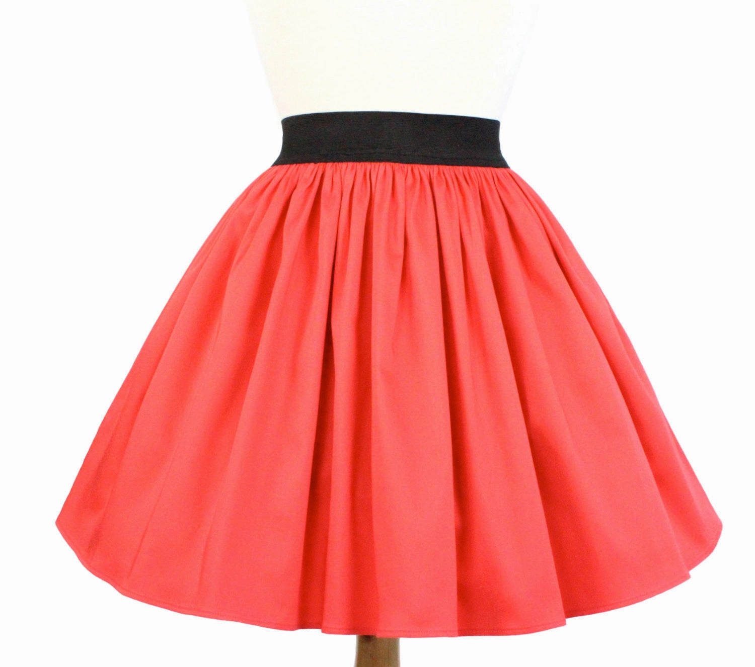 Solid Coral Red A-line Pleated Skirt #S-AP645 Handmade Item