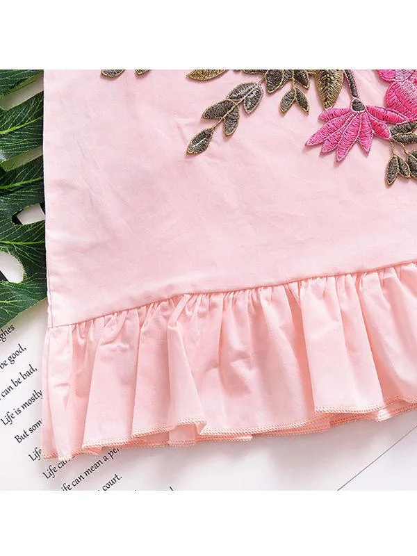 Trendy Little Girl 3D-Flowers Pink Summer Dress