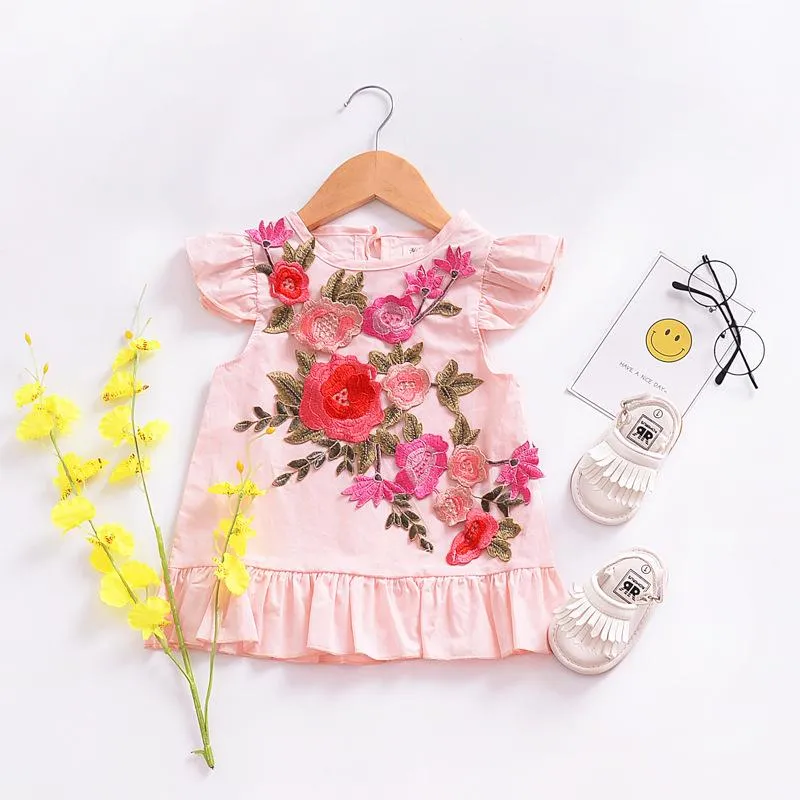 Trendy Little Girl 3D-Flowers Pink Summer Dress