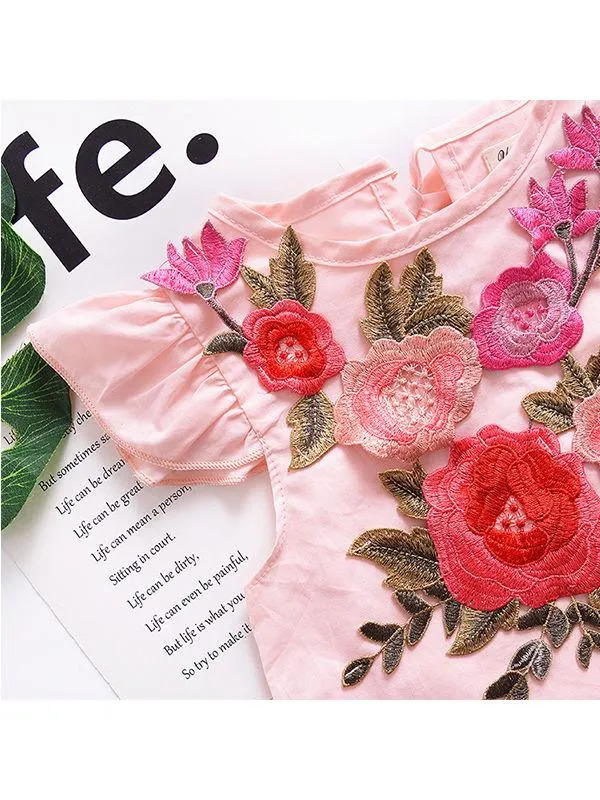 Trendy Little Girl 3D-Flowers Pink Summer Dress