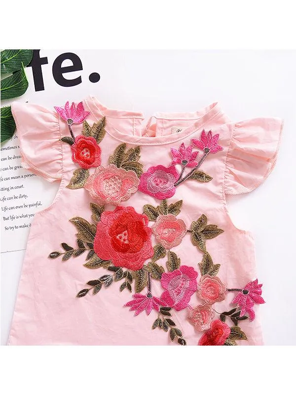 Trendy Little Girl 3D-Flowers Pink Summer Dress