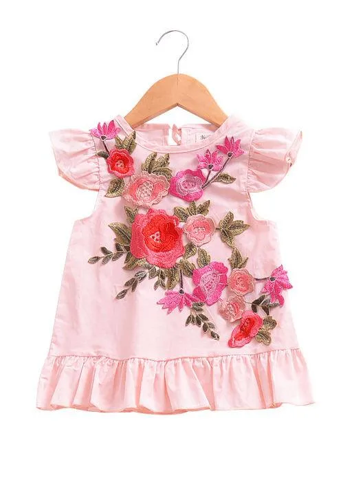 Trendy Little Girl 3D-Flowers Pink Summer Dress