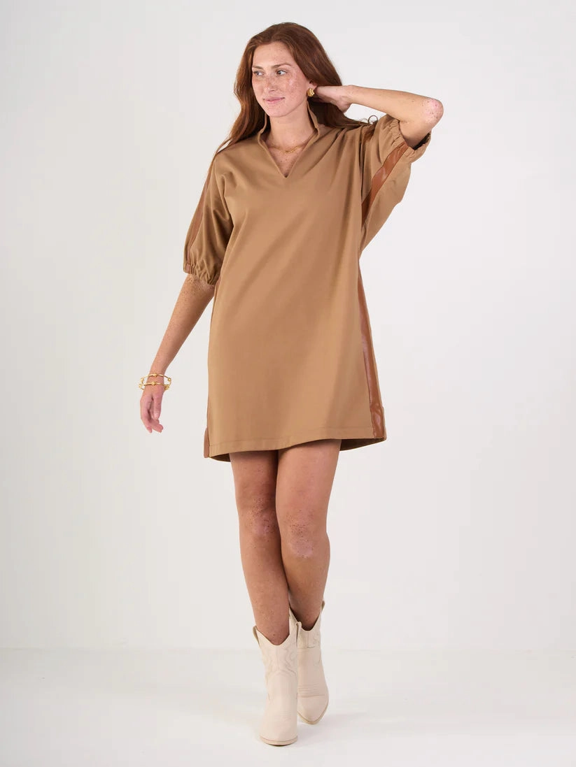slim fit Emily Mccarthy Poppy Dress in Luggage Ponte