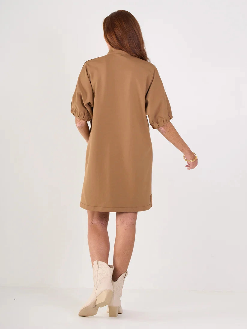 Effortless Tailoring Body Safe Emily Mccarthy Poppy Dress in Luggage Ponte
