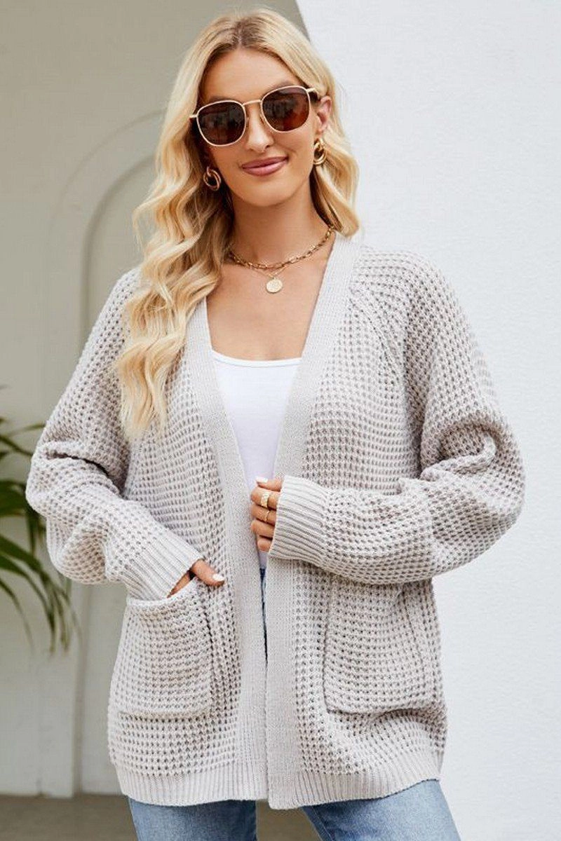 WOMEN RIBBED KNIT CARDIGAN WITH POCKETS Multi Way Adjustable Fit