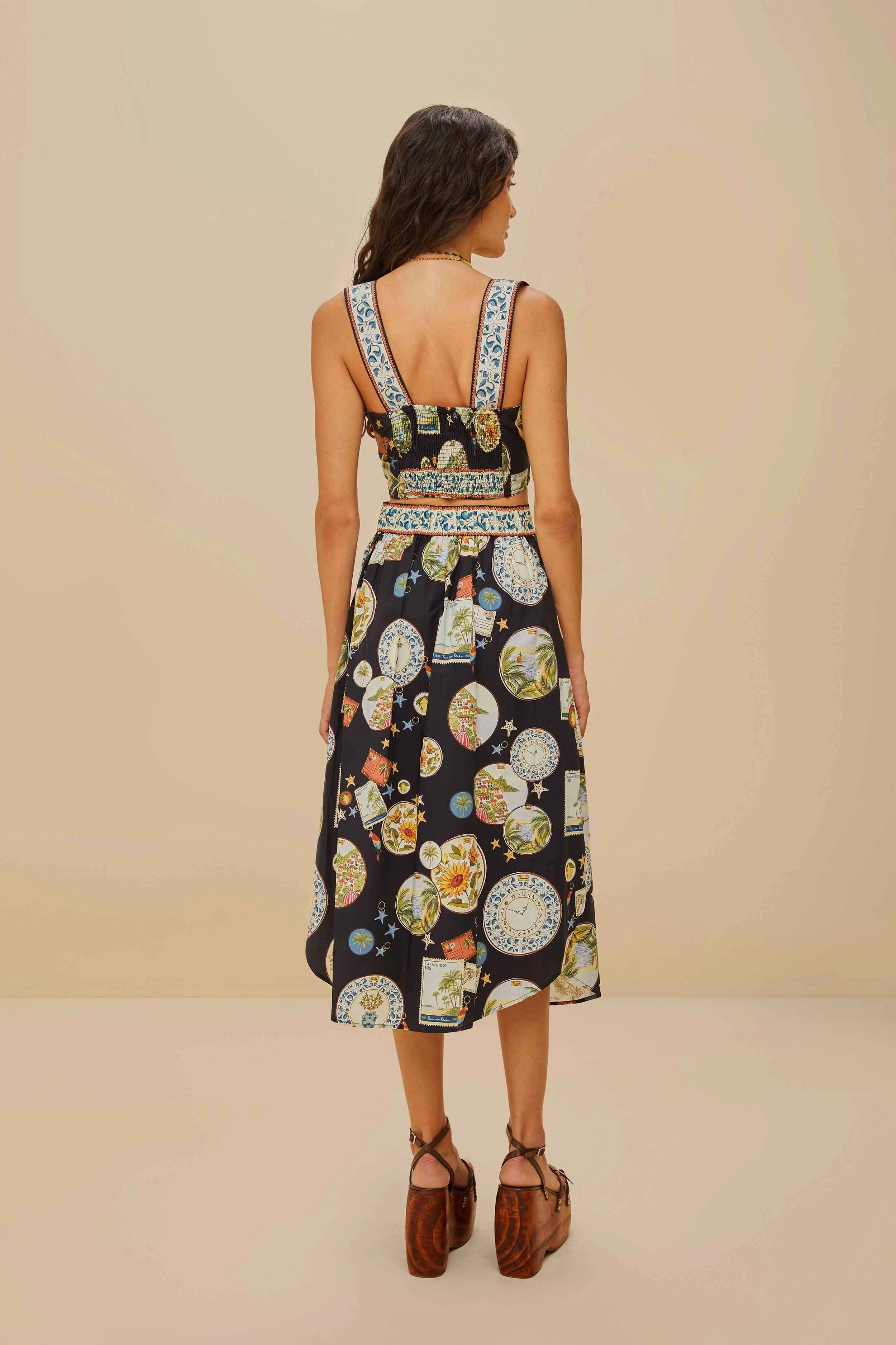 Chill Vibe Occasion Dressing Trip Souvenir Mixed Buttons Midi Skirt Black