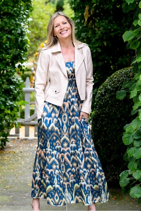 Fashion-forward day dress Subtle Finish Trixie Dress / Deep Ocean Ikat