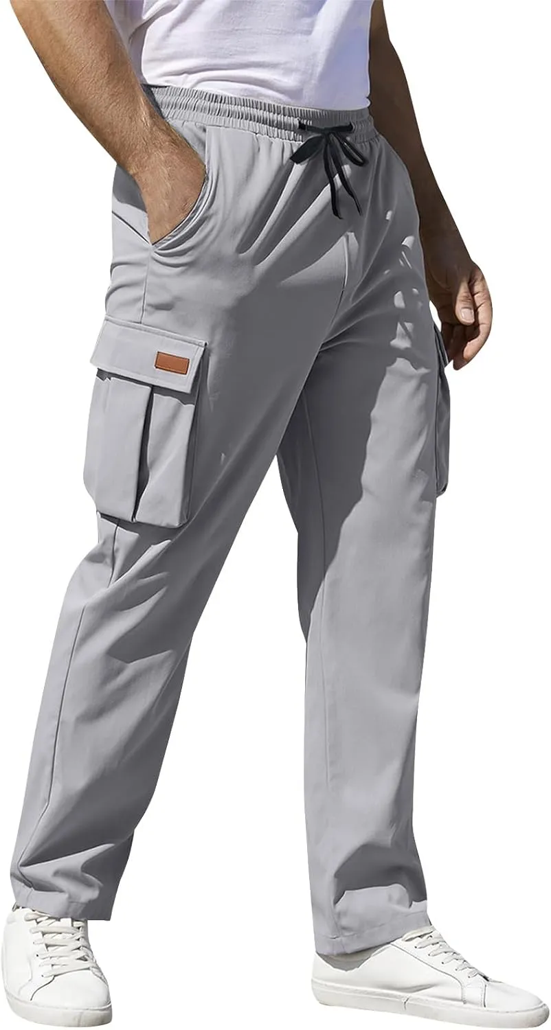 Trousers for Men Mens Sweatpants with Multi Pocket Stretch Outdoor Drawstring Tapered Running Summer Fishing