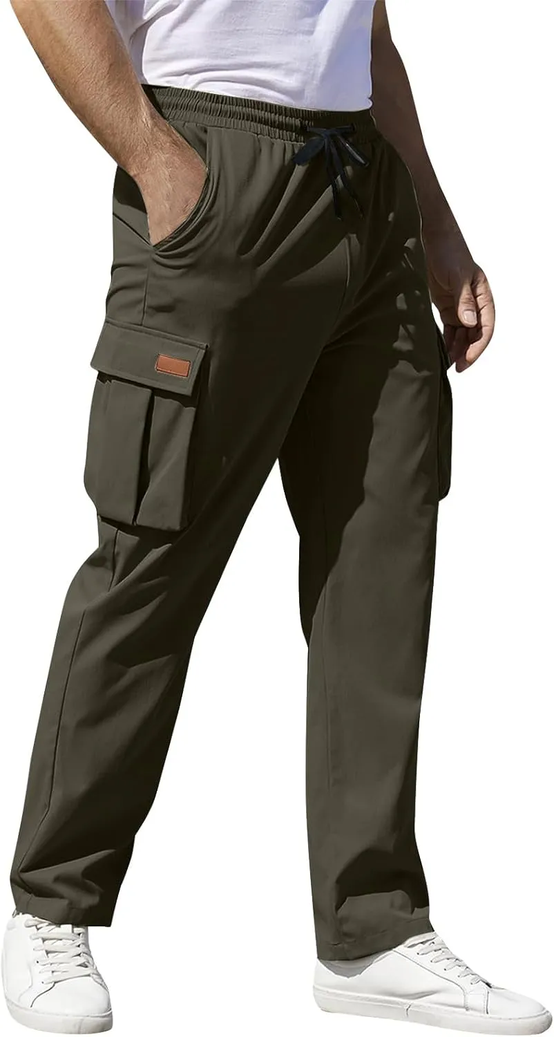 Trousers for Men Mens Sweatpants with Multi Pocket Stretch Outdoor Drawstring Tapered Running Summer Fishing