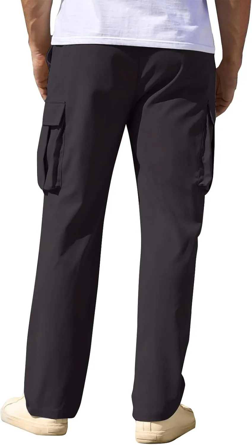 Trousers for Men Mens Sweatpants with Multi Pocket Stretch Outdoor Drawstring Tapered Running Summer Fishing