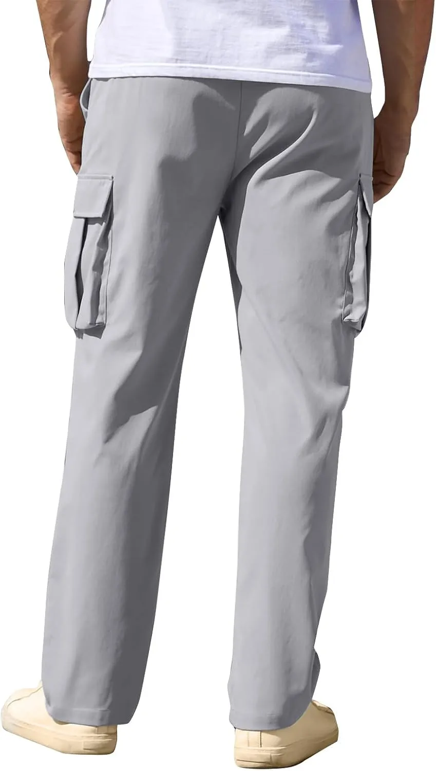 Trousers for Men Mens Sweatpants with Multi Pocket Stretch Outdoor Drawstring Tapered Running Summer Fishing