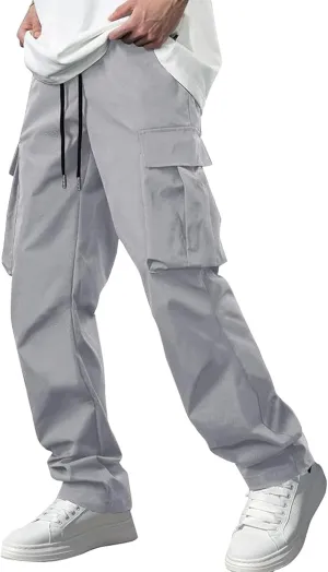 Trousers for Men Mens Sweatpants with Multi Pocket Stretch Outdoor Drawstring Tapered Running Summer Fishing