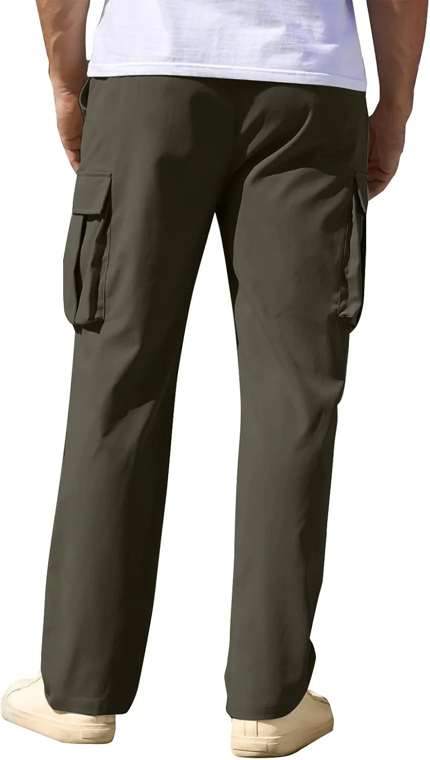 Trousers for Men Mens Sweatpants with Multi Pocket Stretch Outdoor Drawstring Tapered Running Summer Fishing
