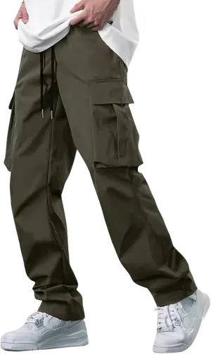 Trousers for Men Mens Sweatpants with Multi Pocket Stretch Outdoor Drawstring Tapered Running Summer Fishing
