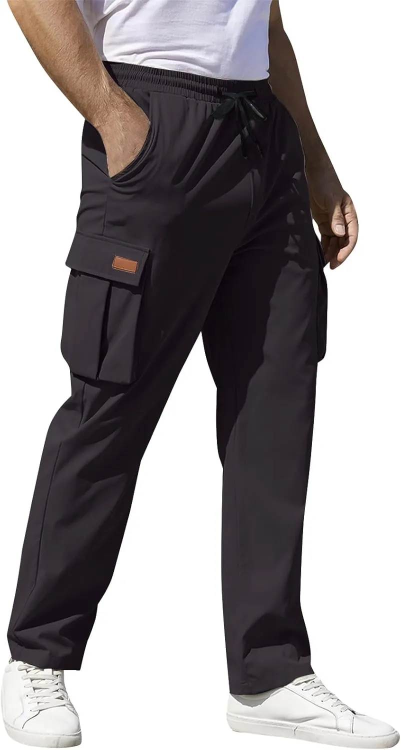 Trousers for Men Mens Sweatpants with Multi Pocket Stretch Outdoor Drawstring Tapered Running Summer Fishing