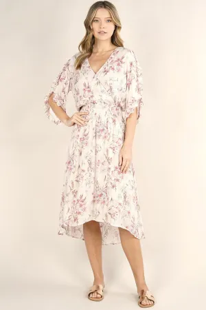 Tulip Sleeve Floral Midi  Dress