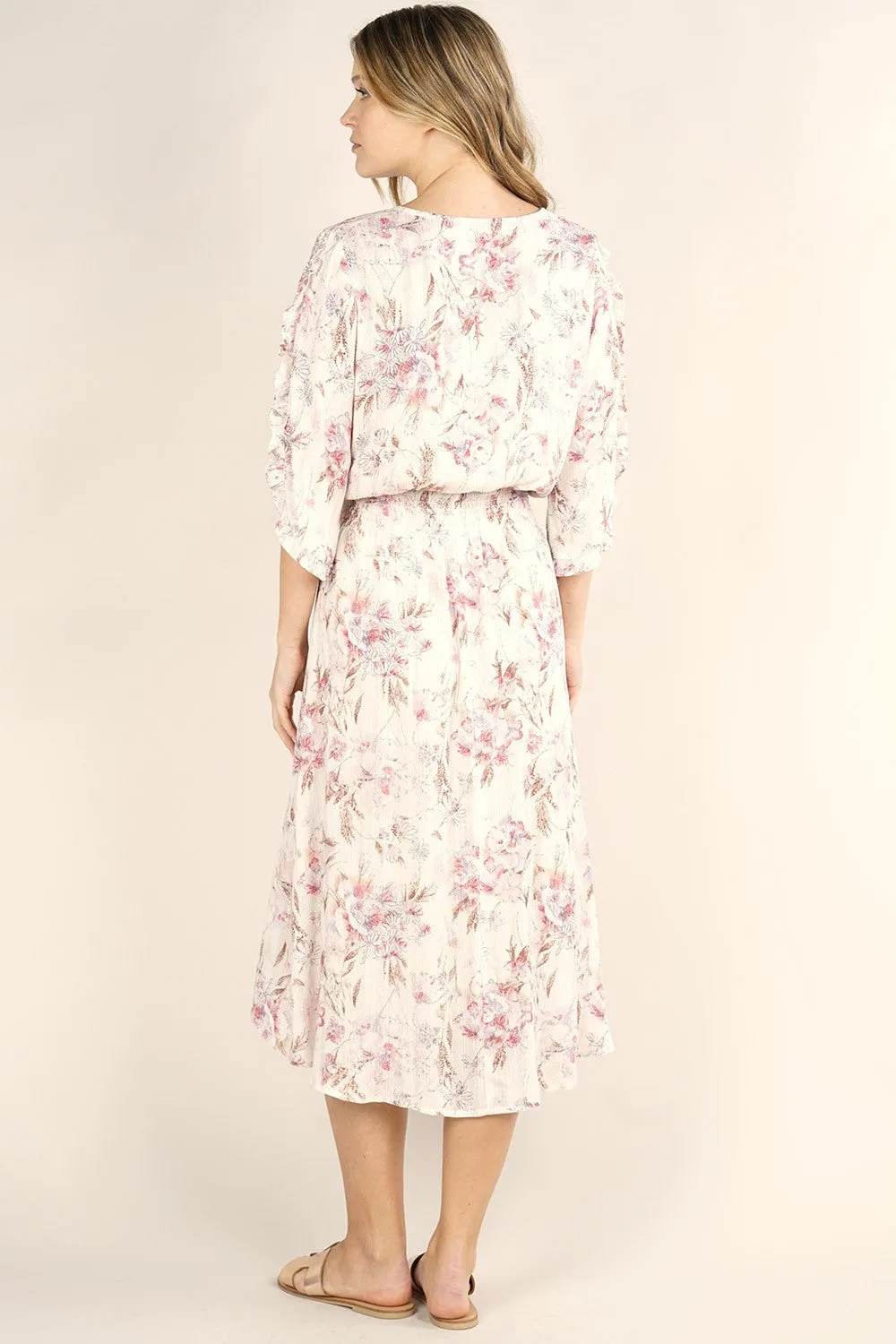 Tulip Sleeve Floral Midi  Dress