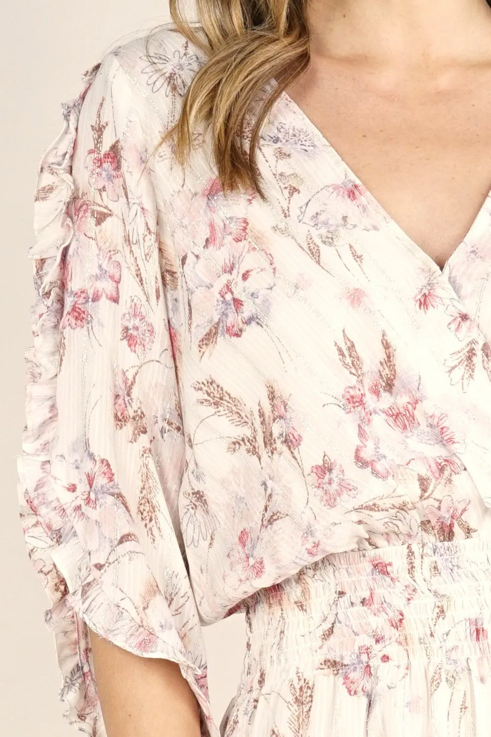 Tulip Sleeve Floral Midi  Dress
