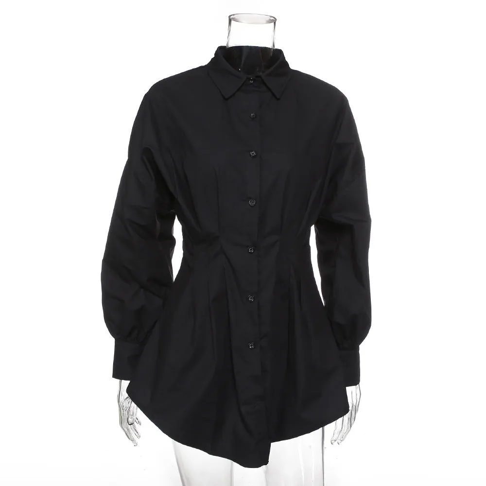 Turn-Down Collar Long Sleeve Button Down Shirt Mini Dress
