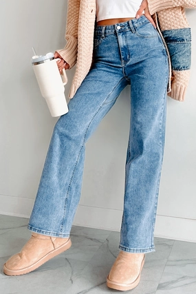 Tyelee NanaMacs Original Non-Distressed Wide Leg Jeans (Medium Wash) Quick Slip