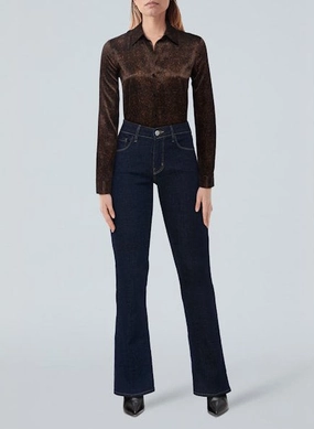 Tyler Silk Blouse Brown Herringbone Print BrushedInnerSurface