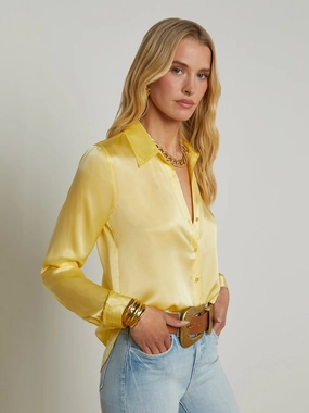 Tyler Silk Blouse Pale Yellow Quick Release Fastener Long Sleeve Polo