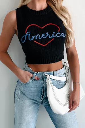 Anti Bacterial Layer Adaptive Waistband Love My Country Sweater Knit Tank Top (Black)