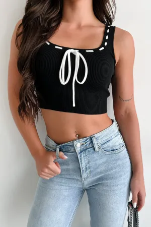 Convincing Manner Contrast Stitch Crop Tank (Black/White) ReinforcedEdges