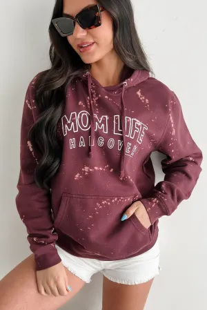 Stretch Waistband Design Fashionable Tank "MOM LIFE HANGOVER' Bleached Graphic Hoodie (Maroon)
