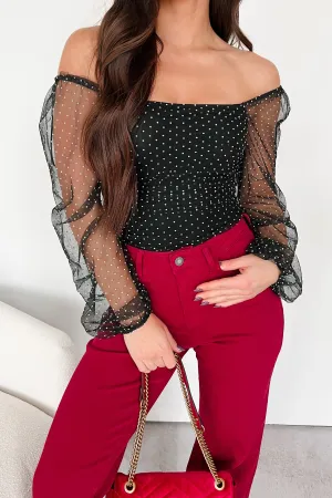 Seeing Spots Dotted Mesh Bodysuit (Black/White Dot) Heather Effect Finish