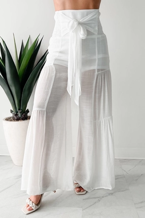 That Time Of Year Tiered Flowy Pants (White) Flexible Performance Wear