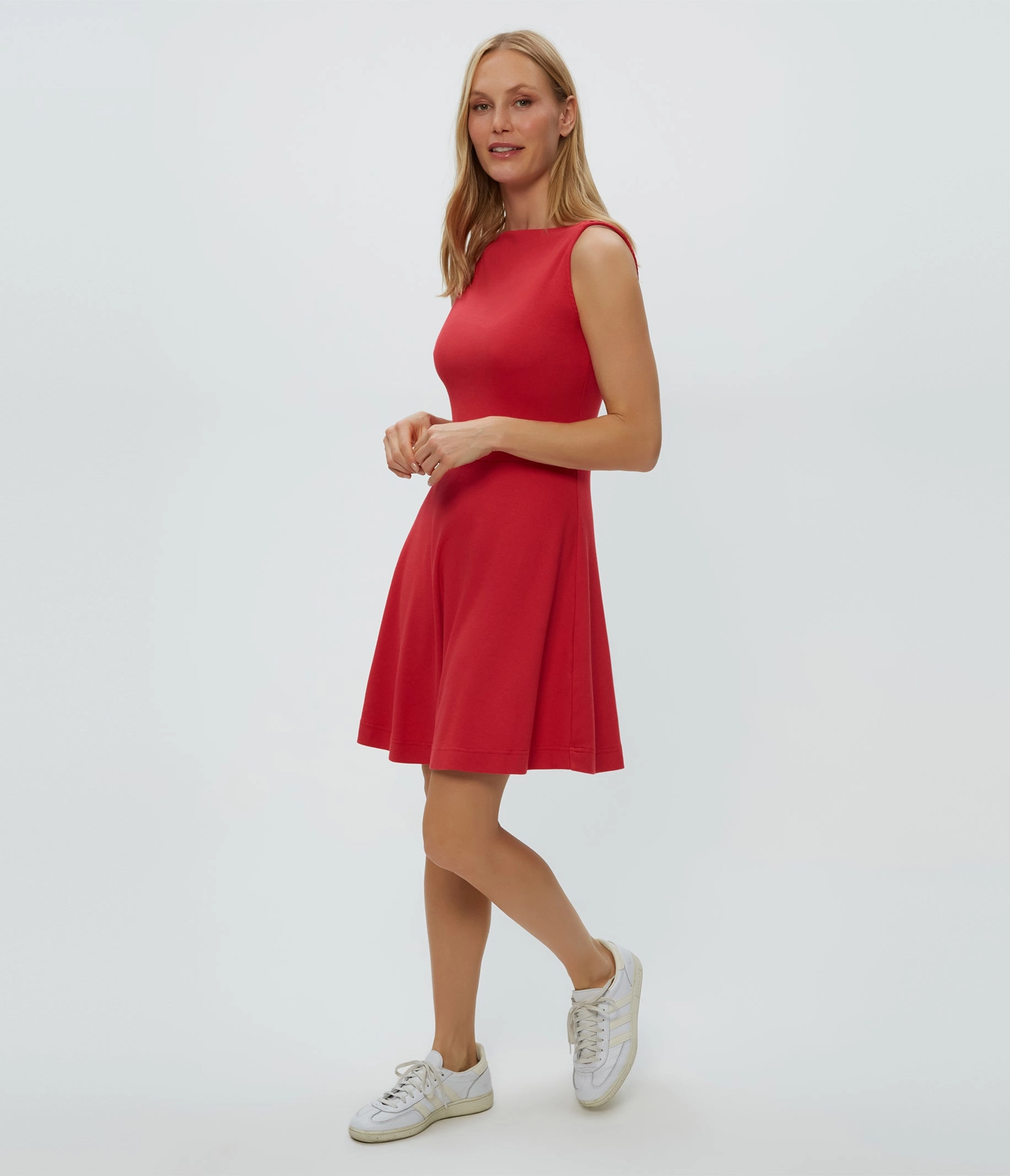 Versatile Wear Sleeveless Cut ANDY ULTRA RIB MINI SKATER DRESS