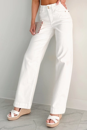 India High Rise Wide Leg Judy Blue Jeans (White) Stretchable Waist Easy Care Fabric Finish