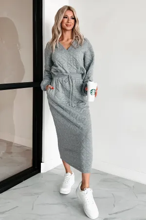 What Matters Most Quilted Sweater & Skirt Set (Heather Grey) Soft Brushed Lining