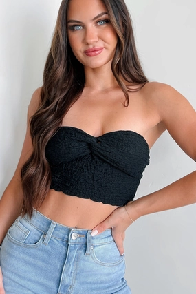 Tampa Nights Twist-Knot Textured Tube Top (Black) FadeResistant Finish Non Restrictive Armhole Cut