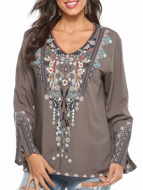 COTTON PLUS-SIZE STYLE EMBROIDERED BLOUSE_CWTBLL0822 Flexible Ribbing