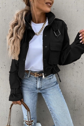 Hygroscopic Inner Layer AntiPillingFinish WOMEN OVERSIZED POCKET MOTORCYCLE JACKET SHORT TOP100% POLYESTERSIZE S(2)-M(2)-L(2)-XL(2)MADE IN CHINA