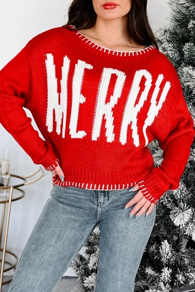 Temperature control Adjustable Cuff "Merry" As Can Be Holiday Sweater (Red)