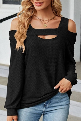 Long Sleeve Shirt Loose Tee WOMEN SHOULDER STRAP CUT OUT DETAILED BLOUSE TOP