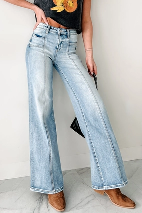 Wrinkle Resistant Finish Smooth Fabric Cleopatra High Rise Wide Leg Risen Jeans (Medium)