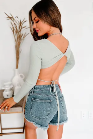 Stylish Dress Unfiltered Emotions Ribbed Open Back Crop Top (Desert Sage)