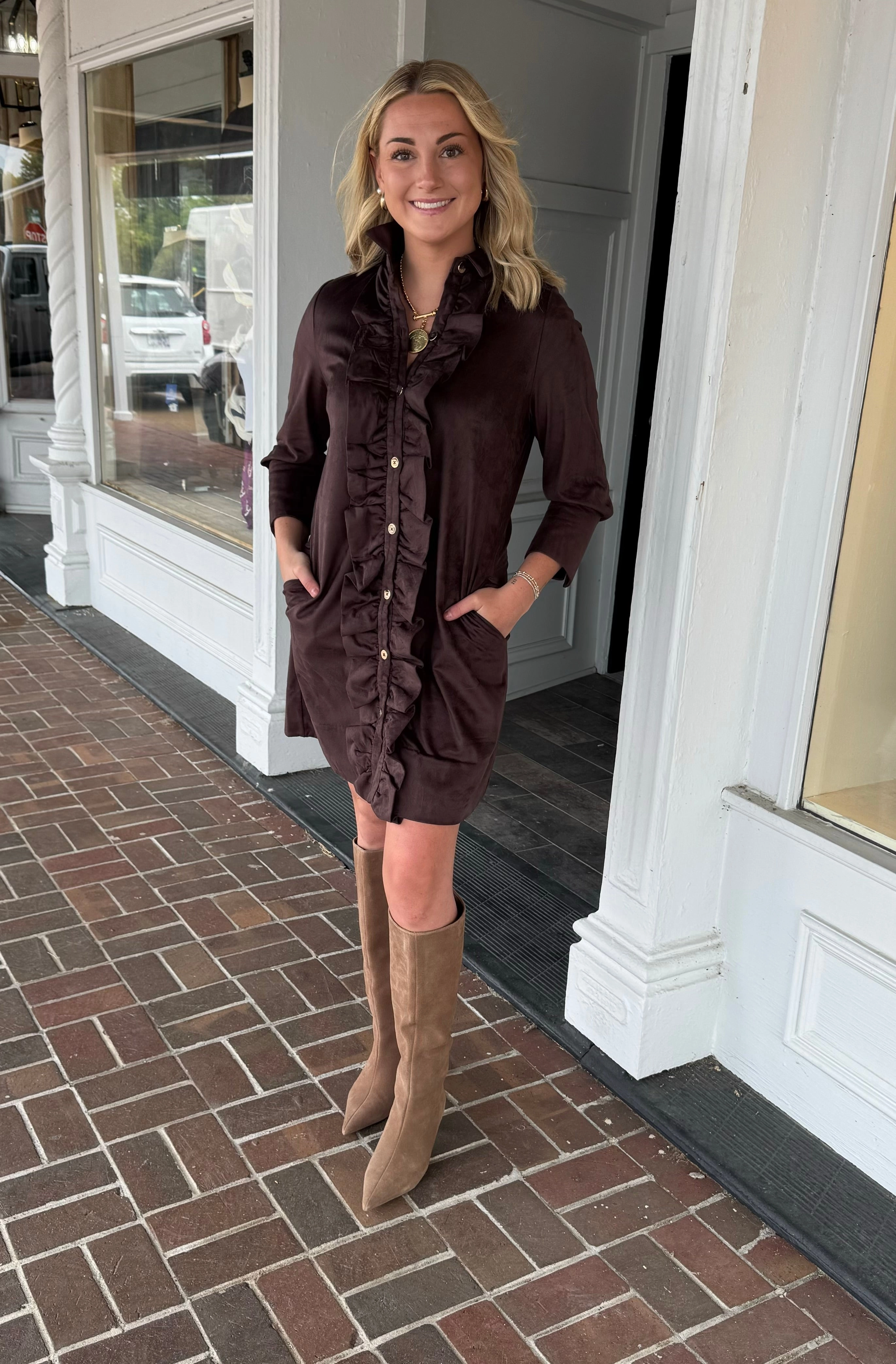 Bloom Zone Mesh Soft Gretchen Scott Ruffle Rumble Dress in Brown