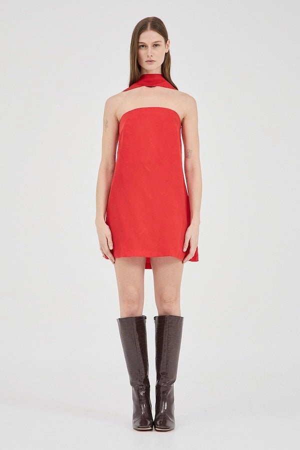 Smart Fit effortless grace Cupro Mini Dress Crimson