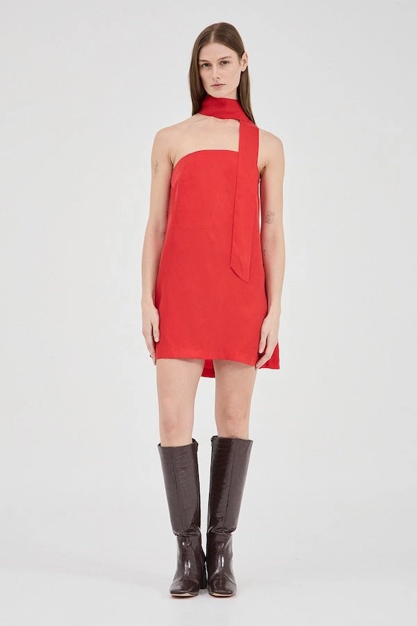 spring fresh Chic Style Wear Cupro Mini Dress Crimson