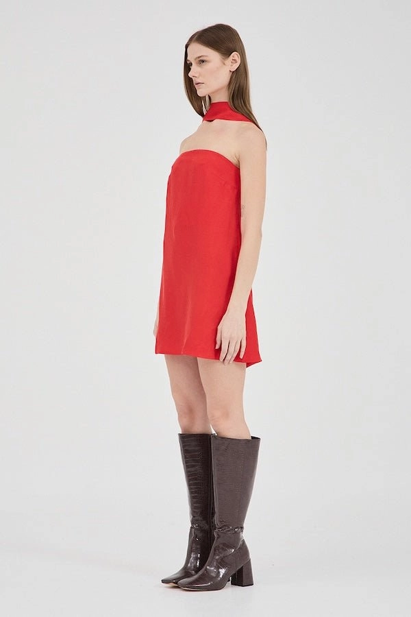 Cupro Mini Dress Crimson Lounge Texture Stylish Silhouette
