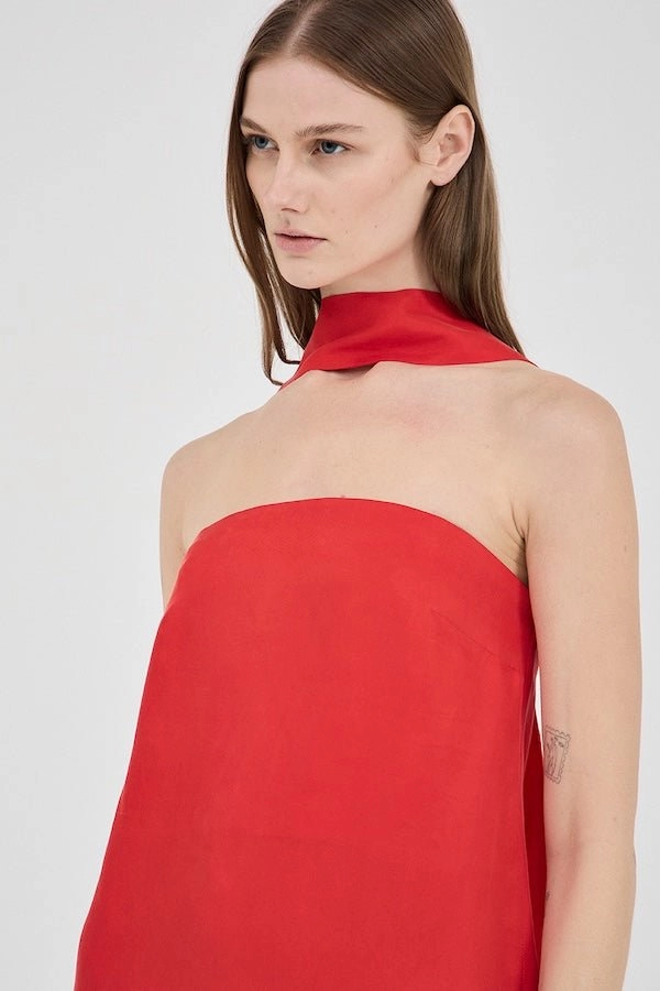 Cupro Mini Dress Crimson Minimal Mood