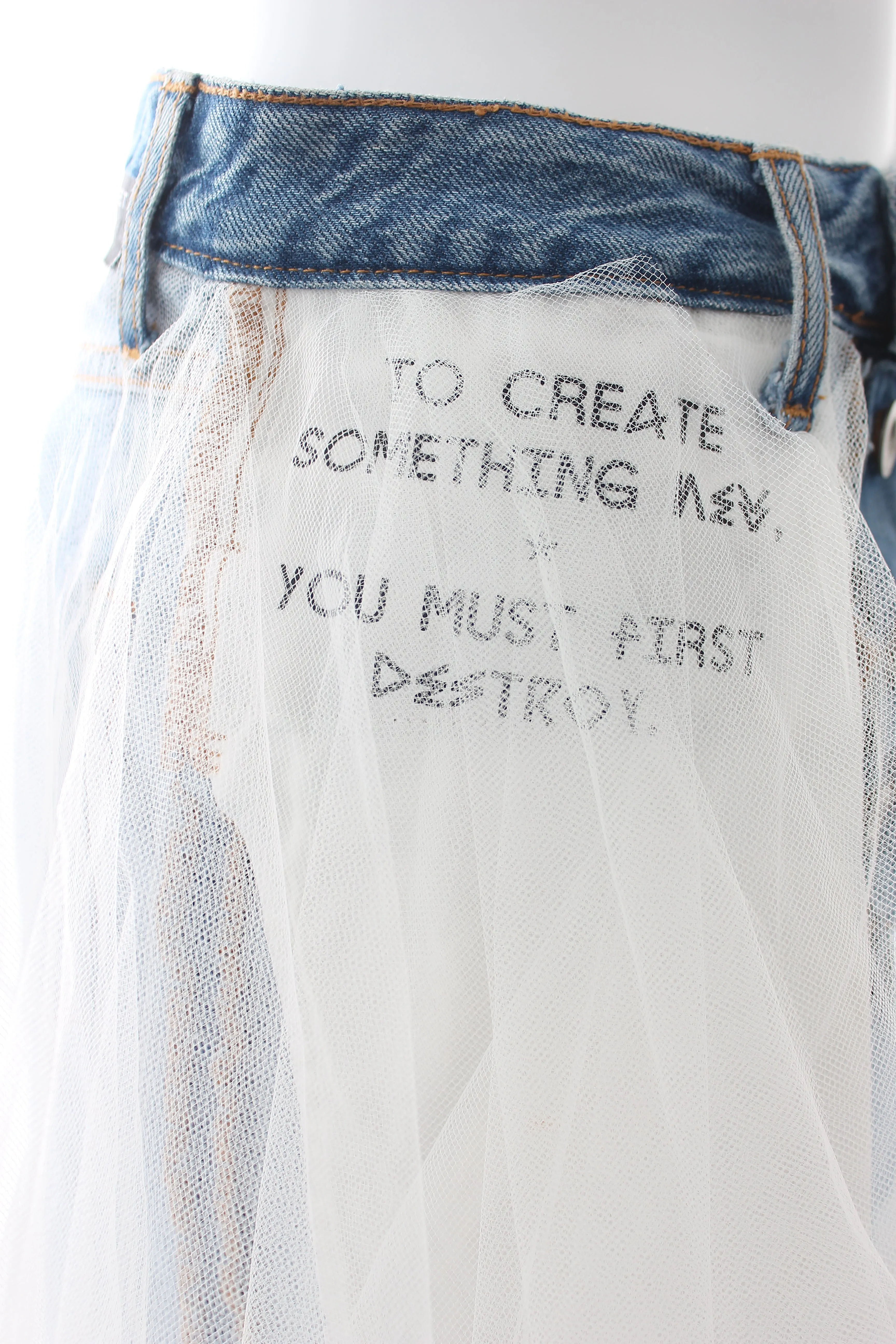 Unravel Project Tulle Overlay Denim Mini Skirt
