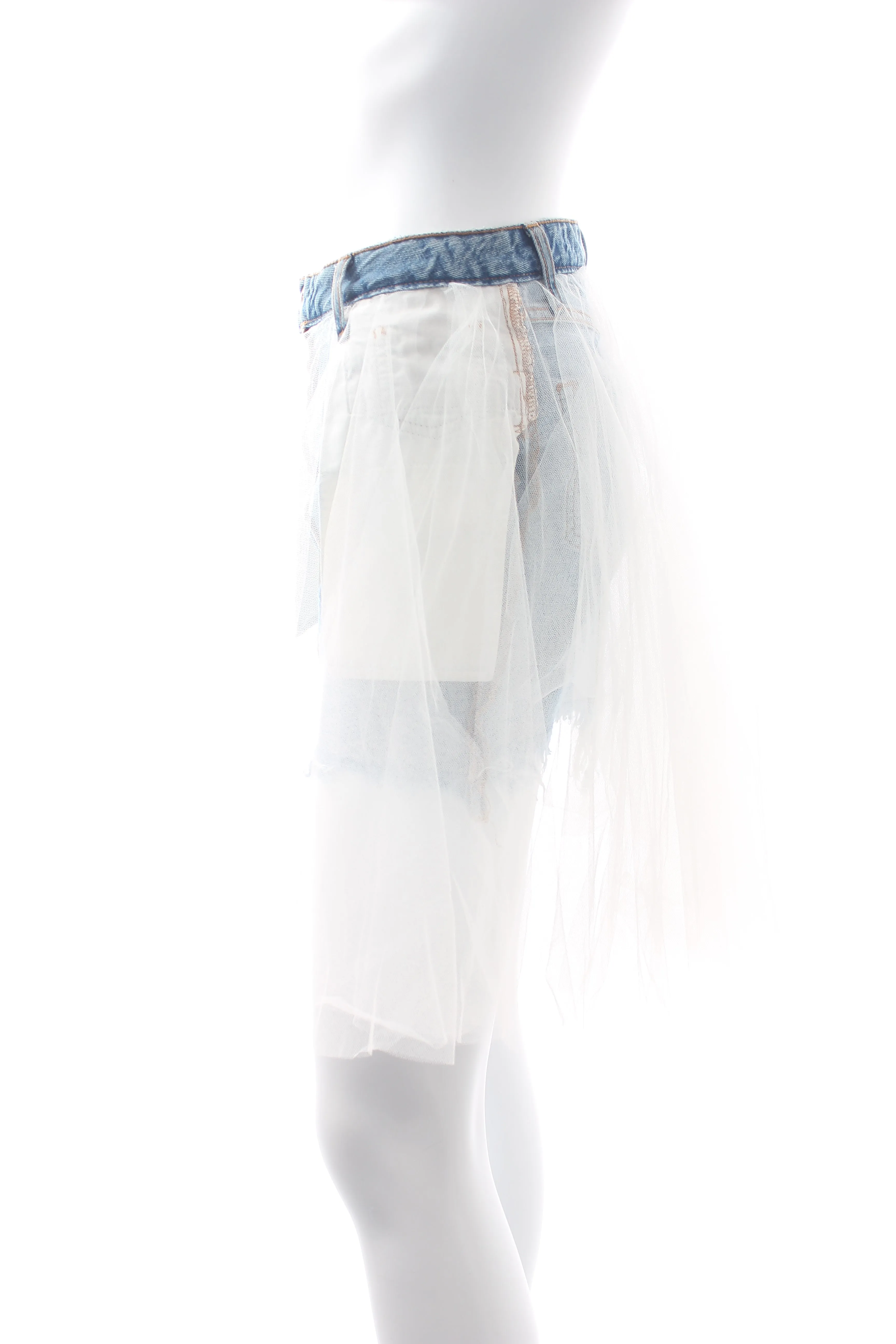 Unravel Project Tulle Overlay Denim Mini Skirt