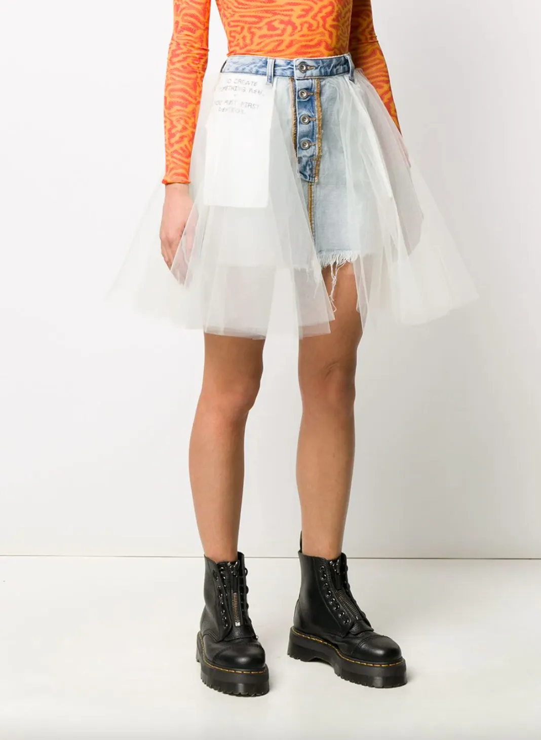 Unravel Project Tulle Overlay Denim Mini Skirt