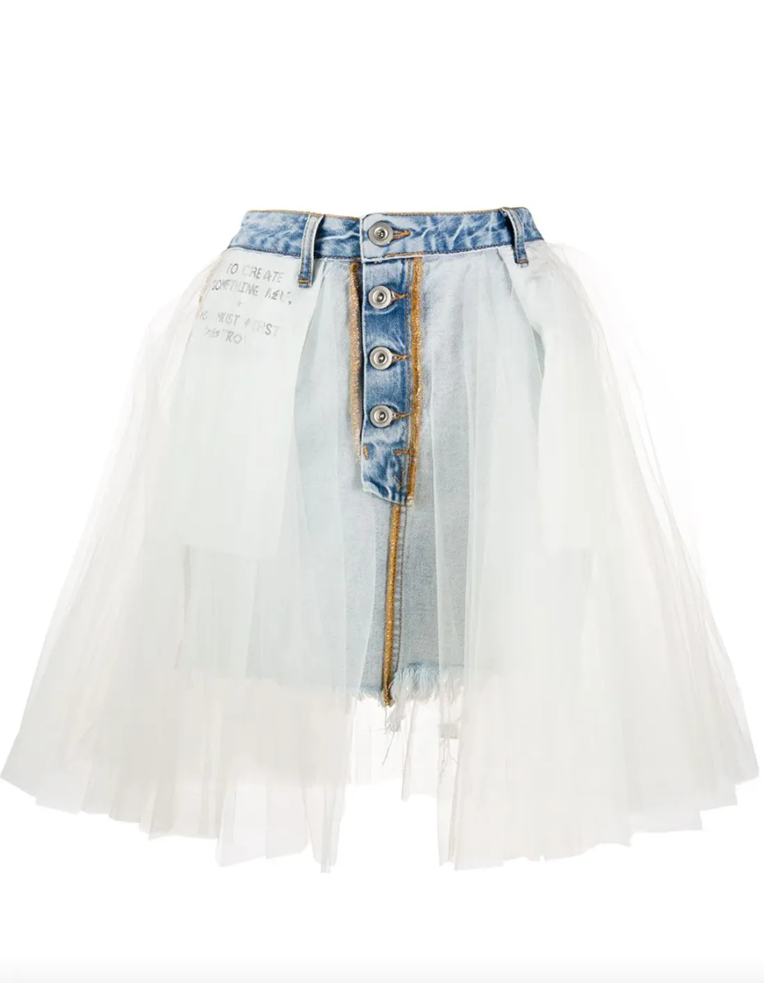 Unravel Project Tulle Overlay Denim Mini Skirt